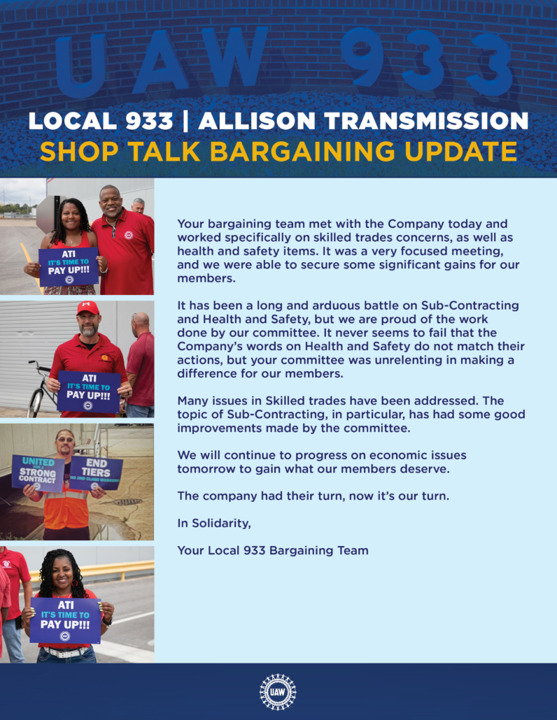 UAW Local 933 - Allison Transmission Main Table Update - 2023/12/18