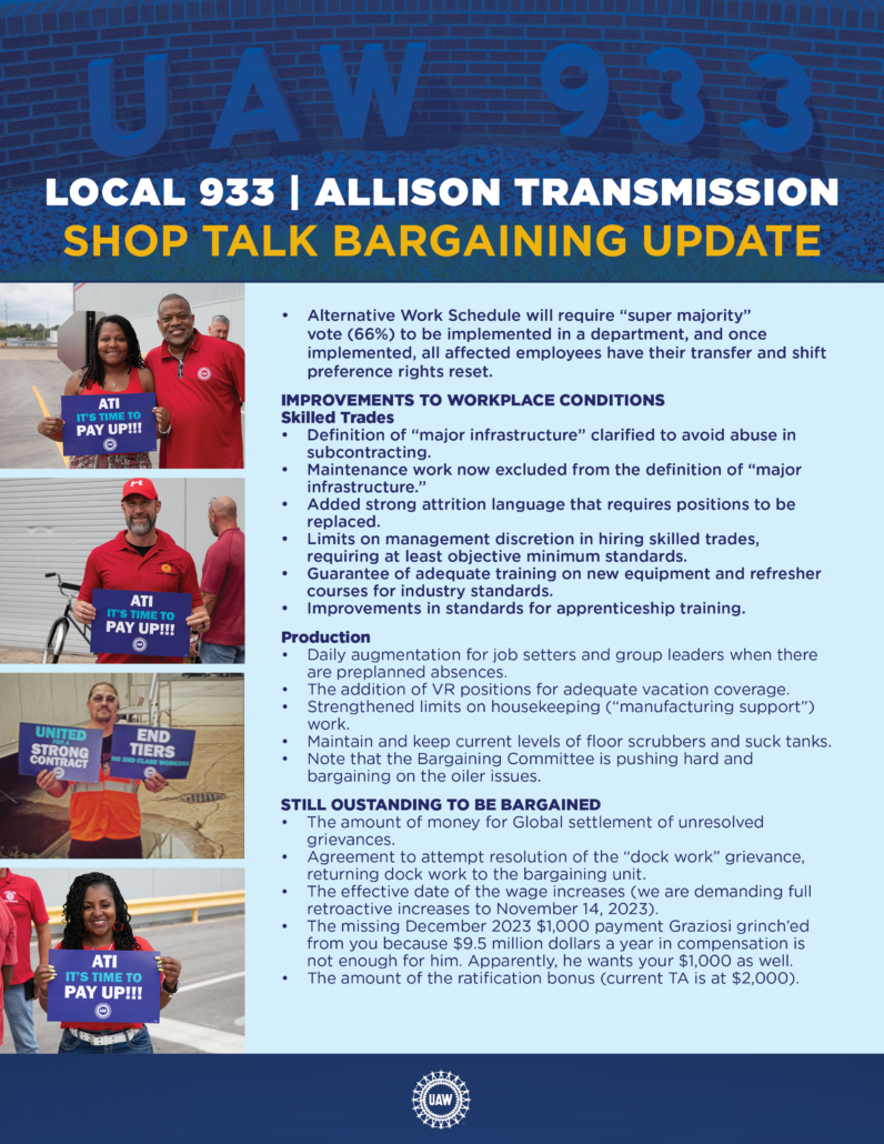 UAW Local 933 - Allison Transmission Main Table Update - 2023/12/22