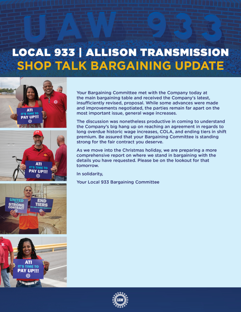 UAW Local 933 - Allison Transmission Main Table Update - 2023/12/21