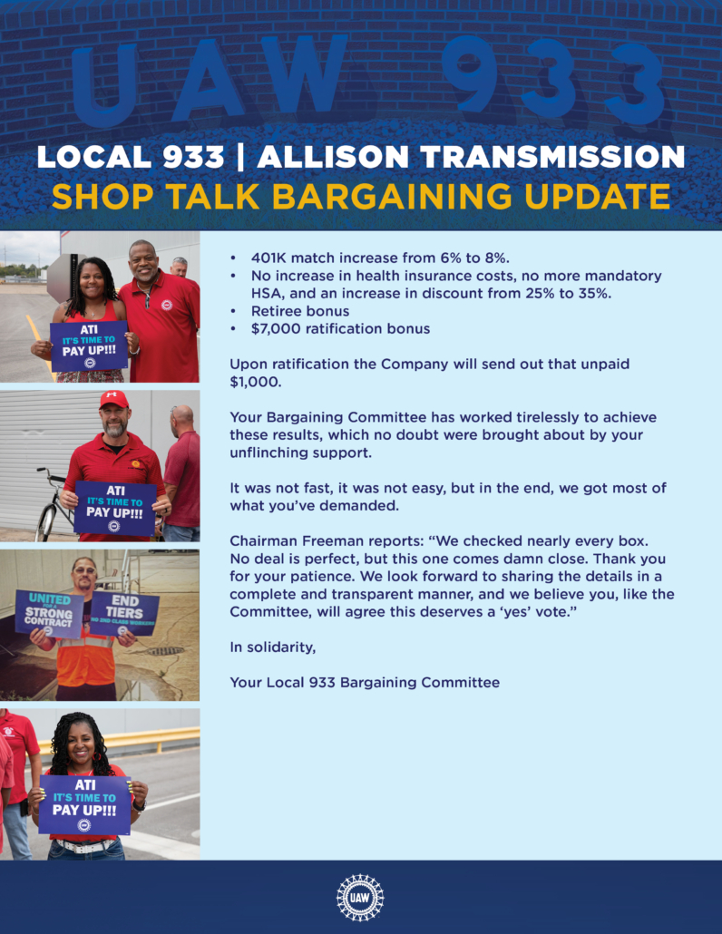 UAW Local 933 - Allison Transmission Main Table Update - 2024/1/5