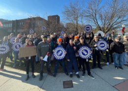 Photo of MASS MoCA workers on a one day walkout in December 2023.