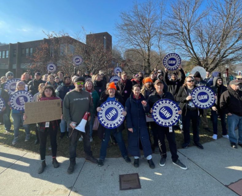 Photo of MASS MoCA workers on a one day walkout in December 2023.