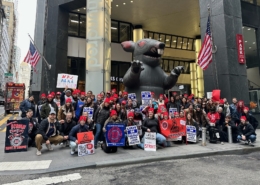 Photo of MFJ Union members on strike at Mobilization For Justice in New York.