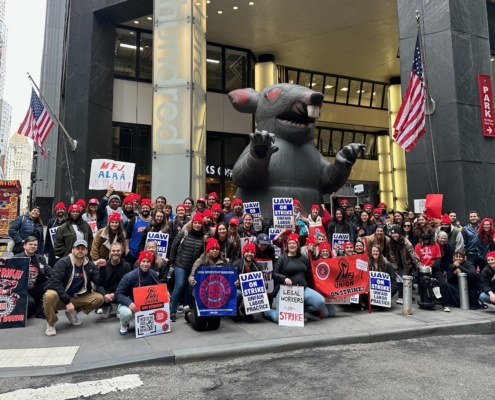 Photo of MFJ Union members on strike at Mobilization For Justice in New York.