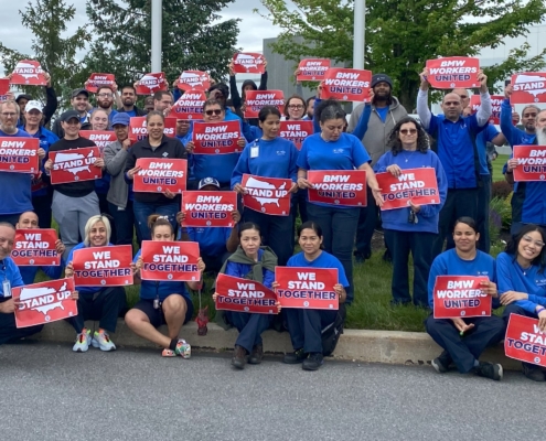 Photo of UAW Local 677 members who just voted by 99% to strike, if necessary, at the BMW-RDC in Nazareth, PA.