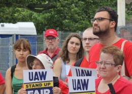 Photo of UAW Local 2300 members holding a rally, demanding a fair contract at Cornell University in Ithaca, NY.