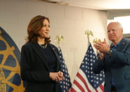 Photo of Vice President Kamala Harris and Minnesota Governor Tim Walz at the UAW Local 900 union hall in Wayne, MI on August 8, 2024.