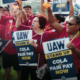 Photo of UAW members at a rally in Detroit, MI, heading into the 2023 Stand Up Strike.