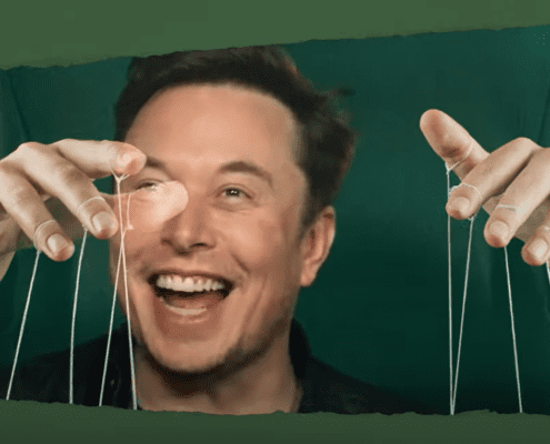 Super villain Elon Musk as a puppeteer.