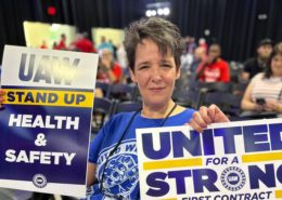 Photo of a UAW member at the VW Bargaining Kickoff Rally in Chattanooga, TN.