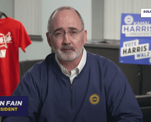 Screenshot of UAW President Shawn Fain during a recent Facebook Live.