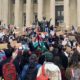 Photo of UAW members at the University of Columbia peacefully protesting the war in Gaza in October, 2023.