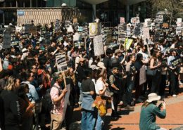 Photo of protestors at the University of California Berkeley for the Kill the Cuts National Day of Action on April 8, 2025.