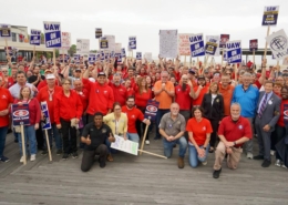 Photo of UAW Local 571 members and supporters during a rally leading up to the expiration of workers' General Dynamics-Electric Boat contract in Groton, CT.