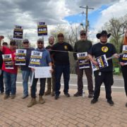 Photo of UAW Local 766 members on the picket line at Lockheed Martin in Colorado on May 1, 2025.