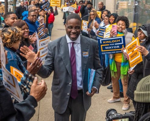 Photo of Rev. Solomon Kinloch with supporters of his Detroit mayoral campaign. Photo courtesy of the Solomon Kinloch Jr. Facebook page.