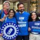 Photo of Zohran Mamdani with UAW members during the NYC mayoral primary for the Democratic Party on June 24, 2025.