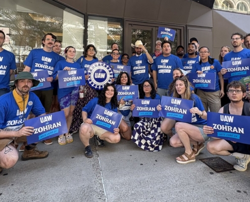 Photo of UAW Region 9A members with NYC mayoral candidate Zohran Mamdani on June 24, 2025.