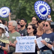 Photo of UAW members and supporters on the Local 2325 picket line in New York City on July 15, 2025.