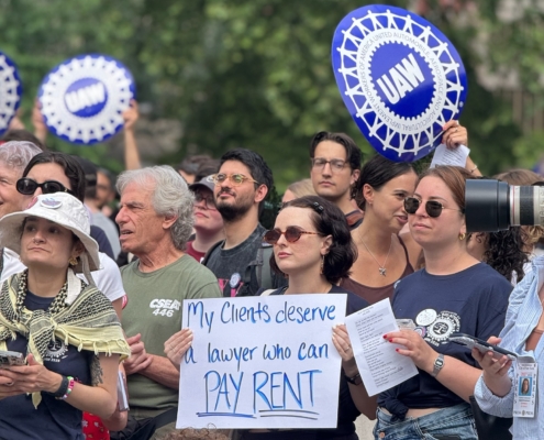 Photo of UAW members and supporters on the Local 2325 picket line in New York City on July 15, 2025.