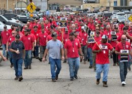 Photo of UAW Local 647 members during a solidarity march at GE Aerospace in Evendale, OH.