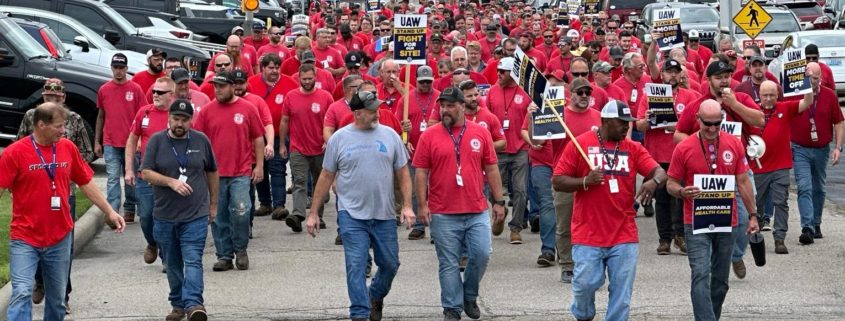 Photo of UAW Local 647 members during a solidarity march at GE Aerospace in Evendale, OH.