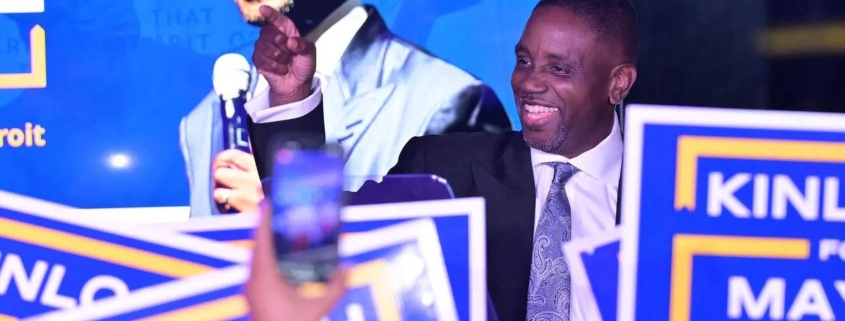 Photo of Pastor Solomon Kinloch Jr. and supporters after Kinloch advanced to the general election for Detroit mayor in November. Photo courtesy of the Solomon Kinloch Jr. Facebook page.
