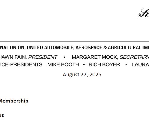 UAW Stellantis Department Letterhead header - Local 685 Critical Plant Status