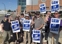 Photo of UAW Local 647 members on the picket line at GE Aerospace in Evendale, OH.