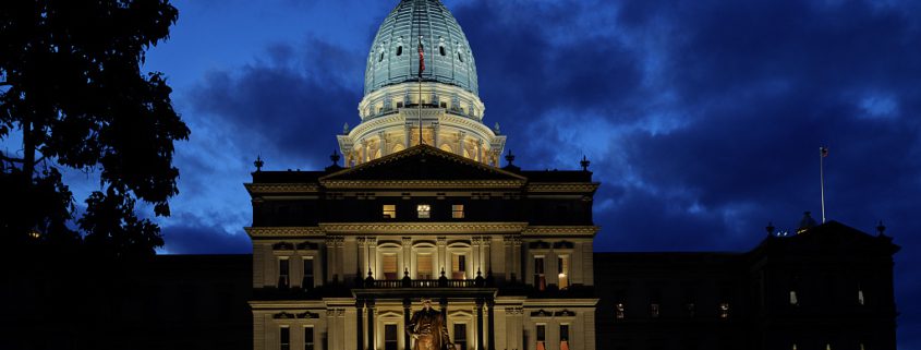 Lansing Capitol Building at dusk