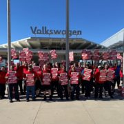 Photo of UAW Local 42 members during a practice picket at Volkswagen in Chattanooga, TN.
