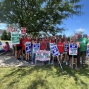 UAW Local 96 Mercy Clinic East Workers on strike group together for a photo
