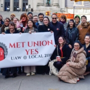 Photo of workers at the Metropolitan Museum of Art in New York, who are organizing to form their union with UAW Local 2110.