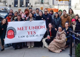 Photo of workers at the Metropolitan Museum of Art in New York, who are organizing to form their union with UAW Local 2110.