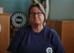 Photo of a UAW Local 807 member at the local's union hall in Burlington, IA.