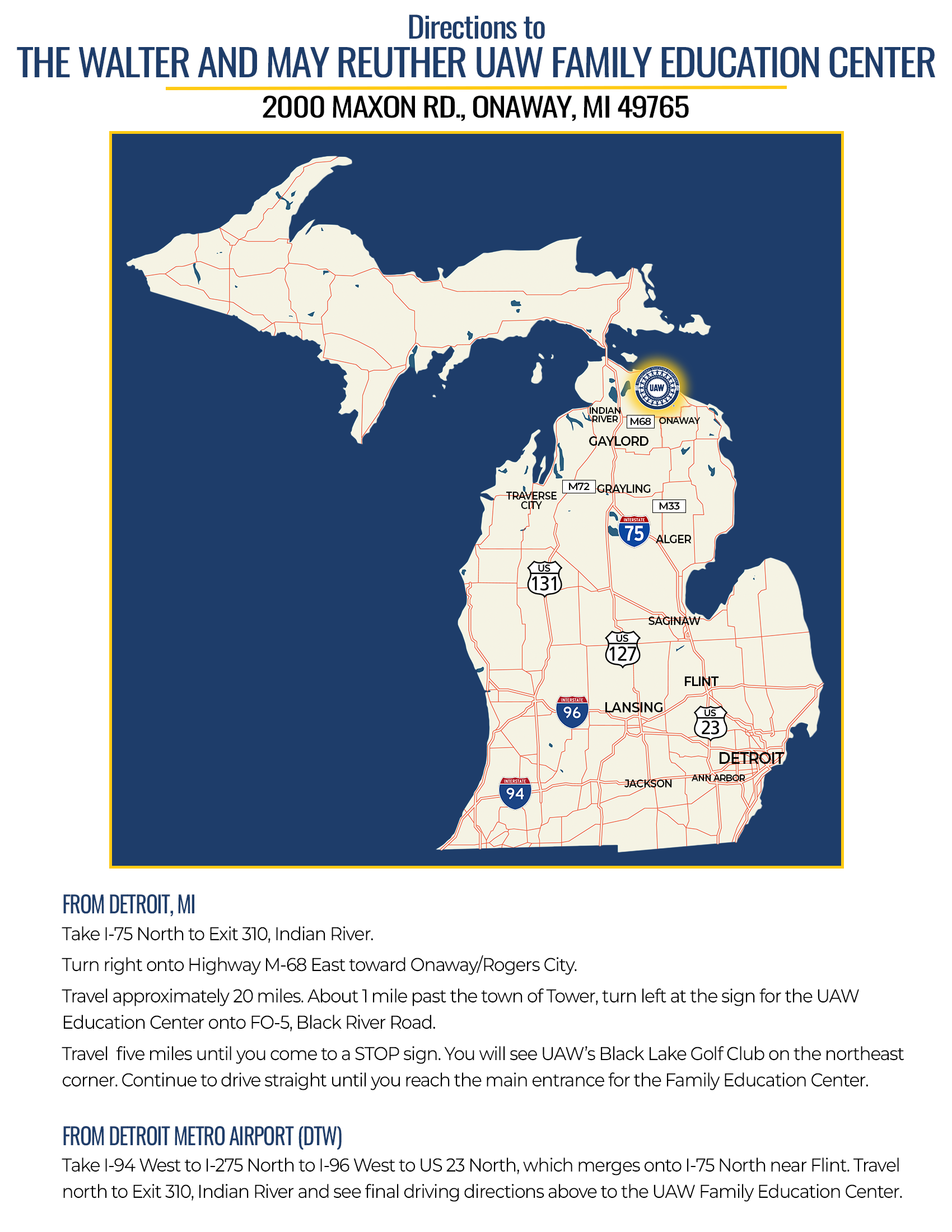 Driving Directions to the UAW Family Education Center
