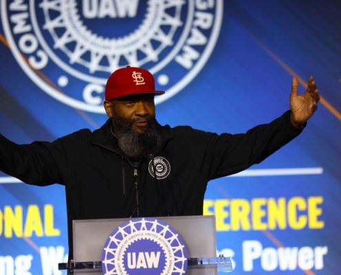 UAW Local 2250 member Don Looney addresses delegates at the 2026 National CAP Conference in Washington, D.C., on February 9, 2026. Photo courtesy of Brian Hedger.
