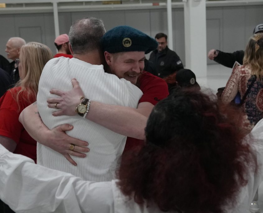 UAW Local 42 members celebrate after ratifying their first-ever contract with Volkswagen in Chattanooga, TN, on February 19, 2026.