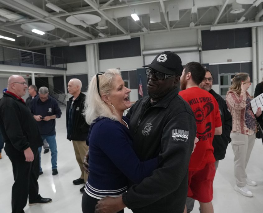 UAW Local 42 members celebrate after the contract at Volkswagen in Chattanooga, TN, is ratified by 96% on February 19 2026.