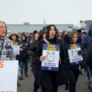 UAW Local 2192 members rally in front of Lorain County Jobs and Family Services in Elyria, OH, on February 3, 2026.