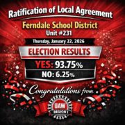 Ratification flyer, red background with white, black and yellow writing