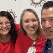 Photo of Ford Chicago Assembly plant nurses Debbie Garcia and Mary Quasney with UAW Local 551 President Chris Pena.