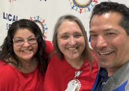 Photo of Ford Chicago Assembly plant nurses Debbie Garcia and Mary Quasney with UAW Local 551 President Chris Pena.