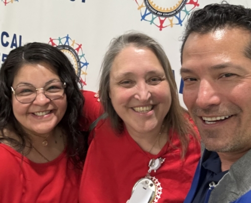 Photo of Ford Chicago Assembly plant nurses Debbie Garcia and Mary Quasney with UAW Local 551 President Chris Pena.