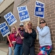 UAW Local 2192 members picket at Lorain County Job and Family Services in Elyria, Ohio.