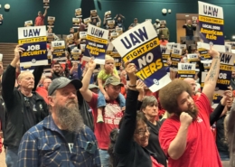 UAW Local 2093 members and supporters rally ahead of contract negotiations with American Axle in Three Rivers, MI.