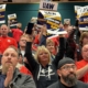 UAW Local 2093 members who work at American Axle attend a rally in Three Rivers, MI.