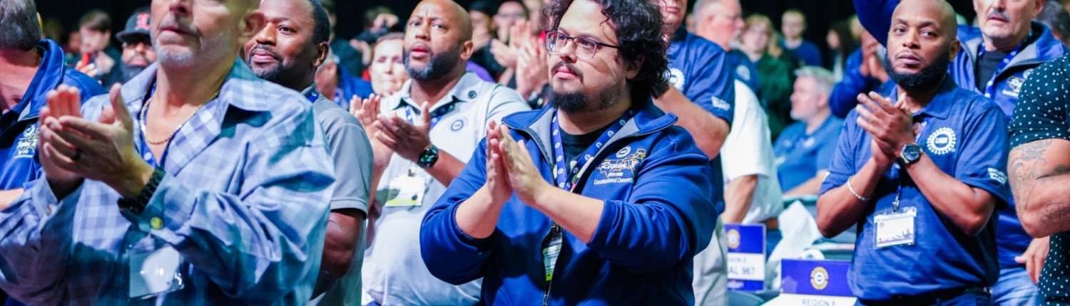 Photo of UAW delegates applauding during the union's 39th Constitutional Convention in Detroit on June 16, 2026.