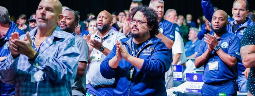 Photo of UAW delegates applauding during the union's 39th Constitutional Convention in Detroit on June 16, 2026.