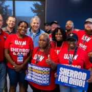 Photo of UAW members with Sherrod Brown in October 2026.